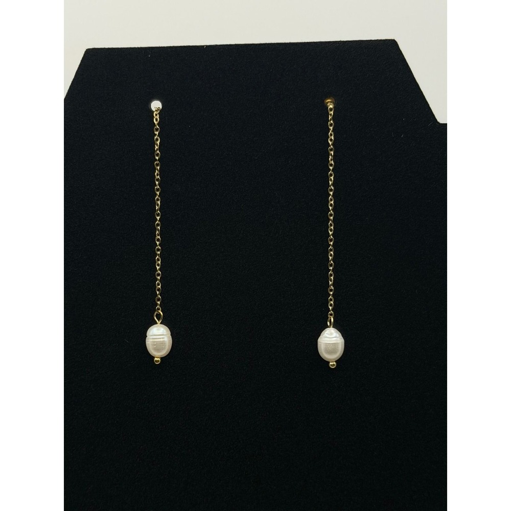 RAMLA Freshwater Pearl Pendant Earrings 14K Gold Plated NWOT